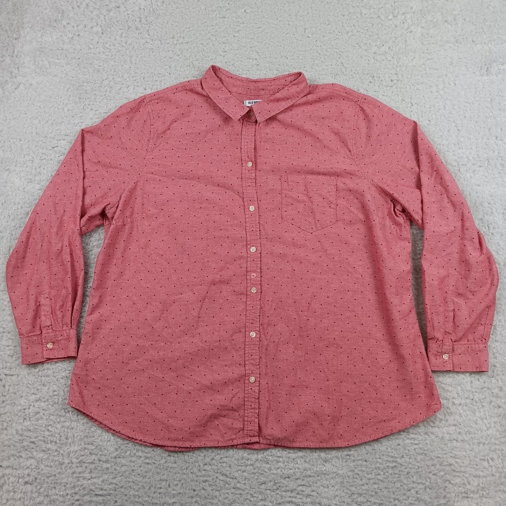 Old Navy Oxford Shirt Womens XXL Red Polka Dot Long Sleeve Cotton 920339-01